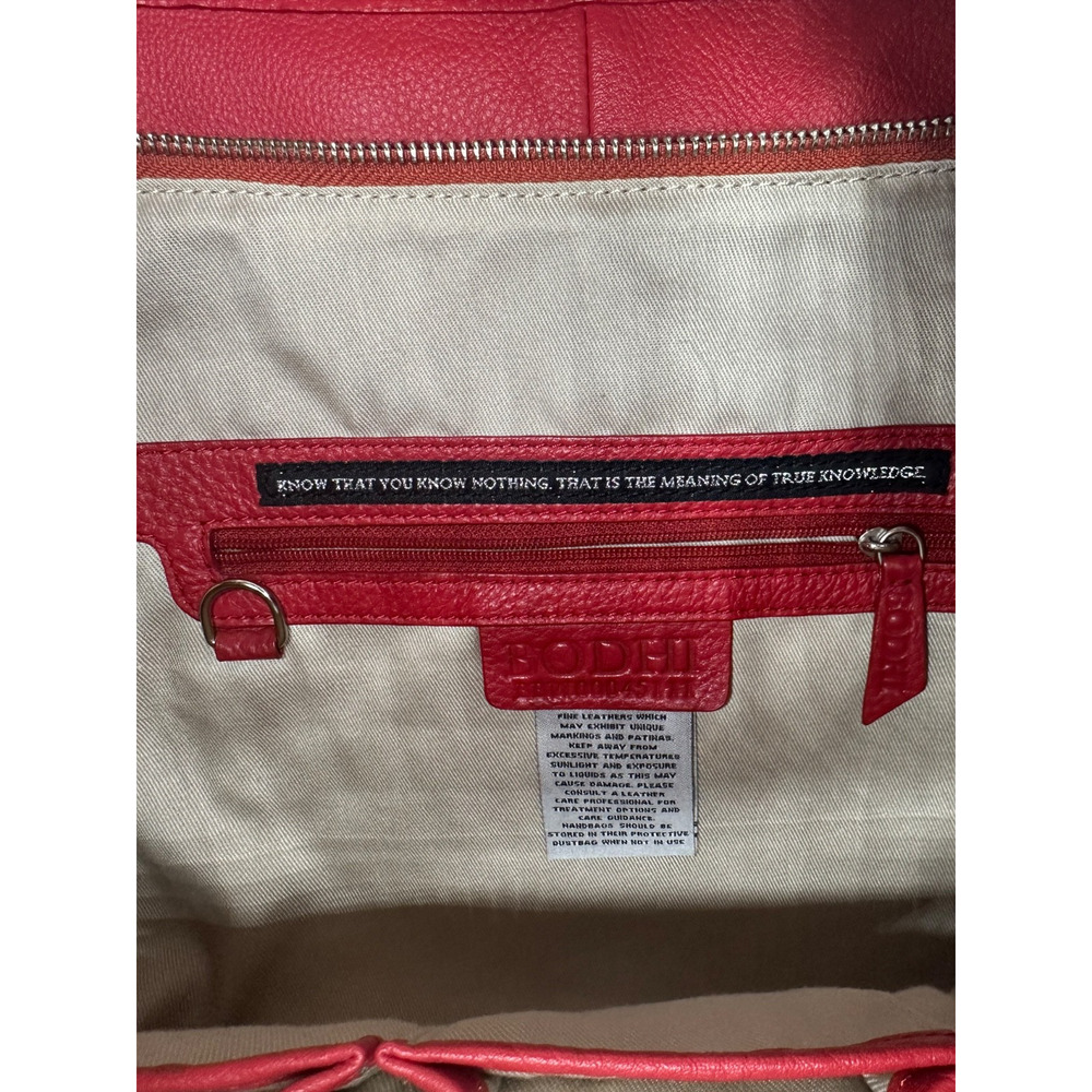 Auth. BODHI Red Leather Chain Handbag Shoulder BBW00045111 Soft Zip Top Pockets - Picture 3 of 9